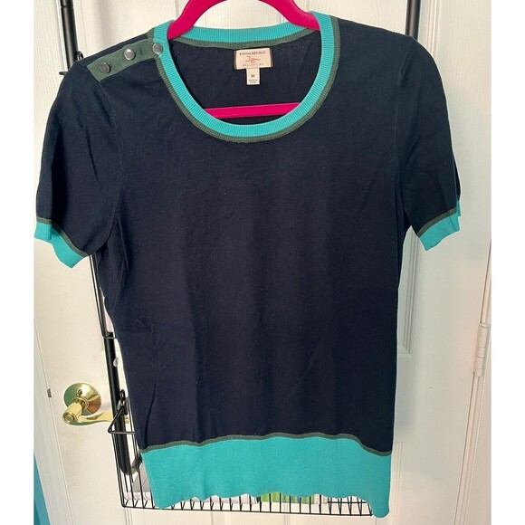 Banana Republic Issa London Short Sleeve Womens Sweater Blue Size M Lightly Worn - Picture 1 of 6